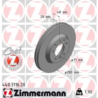 ZIMMERMANN 440.3116.20 - Jeu de 2 disques de frein avant