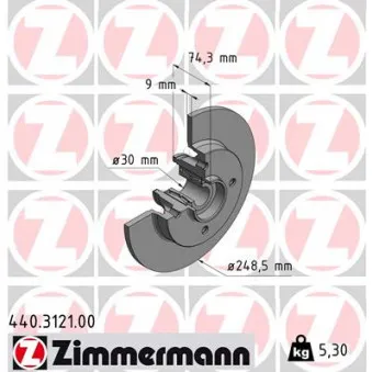 ZIMMERMANN 440.3121.00 - Jeu de 2 disques de frein arrière