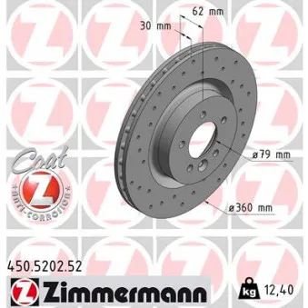 ZIMMERMANN 450.5202.52 - Jeu de 2 disques de frein avant