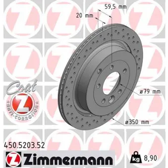 ZIMMERMANN 450.5203.52 - Jeu de 2 disques de frein arrière