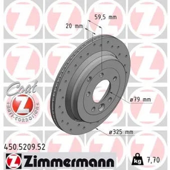 ZIMMERMANN 450.5209.52 - Jeu de 2 disques de frein arrière