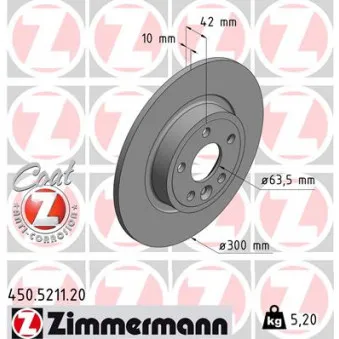 Jeu de 2 disques de frein arrière ZIMMERMANN [450.5211.20]