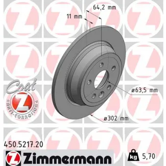 Jeu de 2 disques de frein arrière ZIMMERMANN OEM LR039935