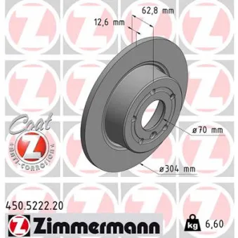ZIMMERMANN 450.5222.20 - Jeu de 2 disques de frein arrière