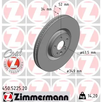 ZIMMERMANN 450.5225.20 - Jeu de 2 disques de frein avant