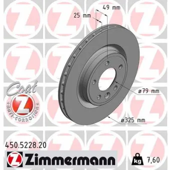 Jeu de 2 disques de frein arrière ZIMMERMANN OEM 53-15 523 0020/PD