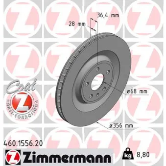 Jeu de 2 disques de frein arrière ZIMMERMANN 460.1556.20