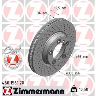 Disque de frein avant droit ZIMMERMANN OEM 9P1615302A