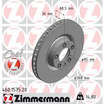 ZIMMERMANN 460.1575.20 - Jeu de 2 disques de frein avant