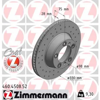 ZIMMERMANN 460.4508.52 - Jeu de 2 disques de frein arrière