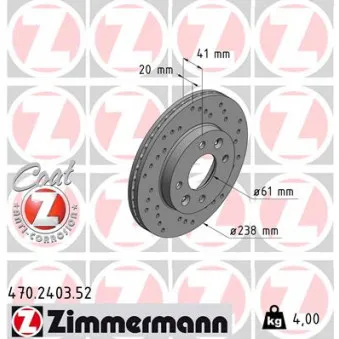 Jeu de 2 disques de frein avant ZIMMERMANN OEM 7701204286