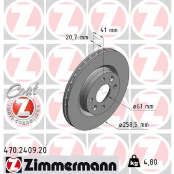 Jeu de 2 disques de frein avant ZIMMERMANN OEM 7701205653
