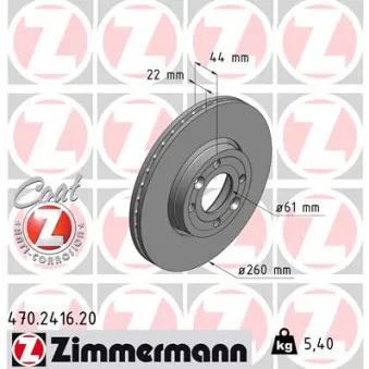 Jeu de 2 disques de frein avant ZIMMERMANN OEM 24.0122-0216.1