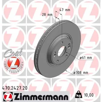 Jeu de 2 disques de frein avant ZIMMERMANN OEM 7701206831