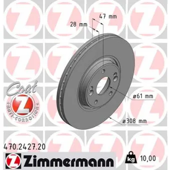 Jeu de 2 disques de frein avant ZIMMERMANN OEM 8200019581