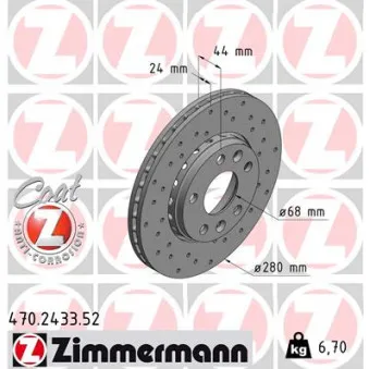 ZIMMERMANN 470.2433.52 - Jeu de 2 disques de frein avant