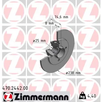 Jeu de 2 disques de frein arrière ZIMMERMANN OEM 8671019322