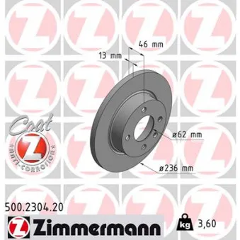 ZIMMERMANN 500.2304.20 - Jeu de 2 disques de frein avant