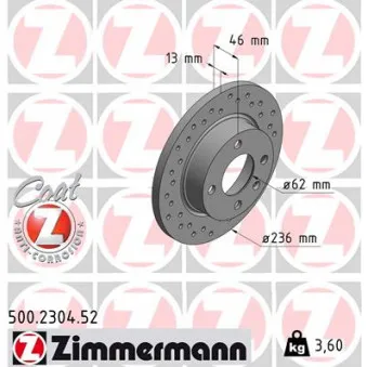 ZIMMERMANN 500.2304.52 - Jeu de 2 disques de frein avant