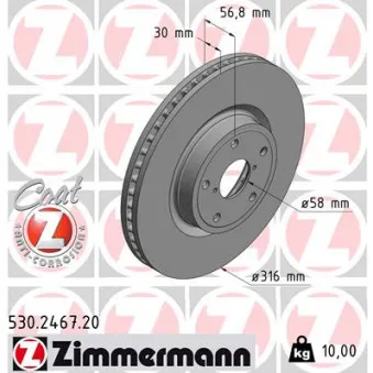 ZIMMERMANN 530.2467.20 - Jeu de 2 disques de frein avant