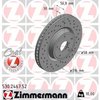 ZIMMERMANN 530.2467.52 - Jeu de 2 disques de frein avant