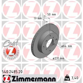ZIMMERMANN 540.2485.20 - Jeu de 2 disques de frein avant