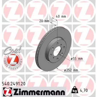ZIMMERMANN 540.2491.20 - Jeu de 2 disques de frein avant