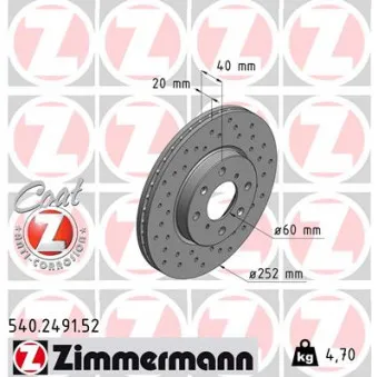 ZIMMERMANN 540.2491.52 - Jeu de 2 disques de frein avant