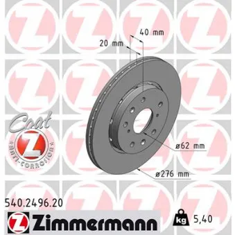 ZIMMERMANN 540.2496.20 - Jeu de 2 disques de frein avant