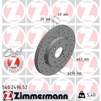 ZIMMERMANN 540.2496.52 - Jeu de 2 disques de frein avant