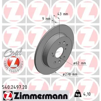 Jeu de 2 disques de frein arrière ZIMMERMANN OEM 61-08-803