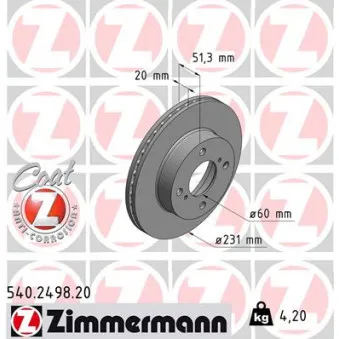 ZIMMERMANN 540.2498.20 - Jeu de 2 disques de frein avant