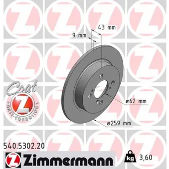 ZIMMERMANN 540.5302.20 - Jeu de 2 disques de frein arrière