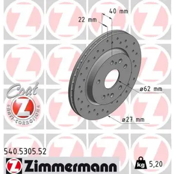 Jeu de 2 disques de frein avant ZIMMERMANN OEM 5531170L00