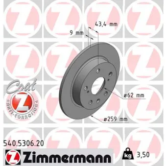 ZIMMERMANN 540.5306.20 - Jeu de 2 disques de frein arrière