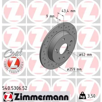 ZIMMERMANN 540.5306.52 - Jeu de 2 disques de frein arrière