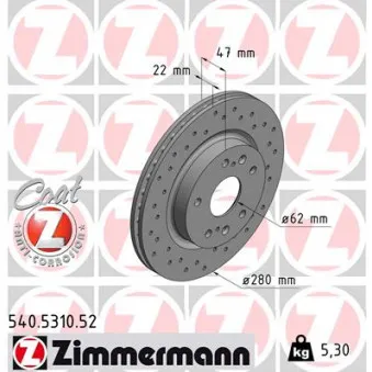 ZIMMERMANN 540.5310.52 - Jeu de 2 disques de frein avant