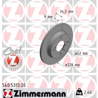 ZIMMERMANN 540.5313.20 - Jeu de 2 disques de frein arrière