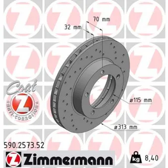 ZIMMERMANN 590.2573.52 - Jeu de 2 disques de frein avant