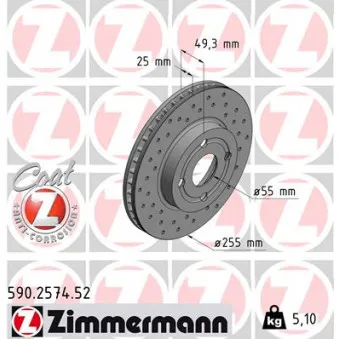 ZIMMERMANN 590.2574.52 - Jeu de 2 disques de frein avant