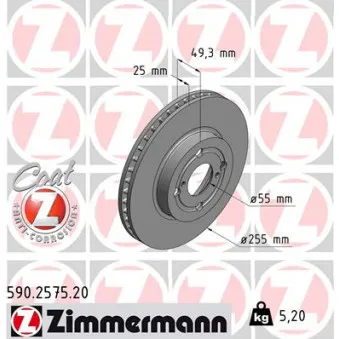ZIMMERMANN 590.2575.20 - Jeu de 2 disques de frein avant