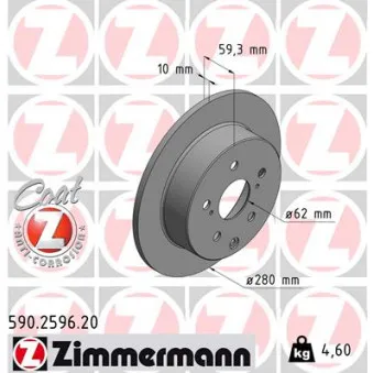 ZIMMERMANN 590.2596.20 - Jeu de 2 disques de frein arrière