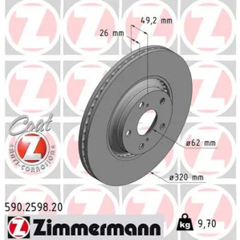 Jeu de 2 disques de frein avant ZIMMERMANN OEM 24.0126-0160.1