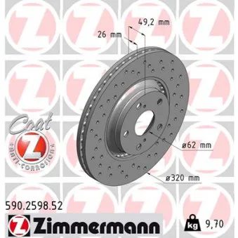 ZIMMERMANN 590.2598.52 - Jeu de 2 disques de frein avant