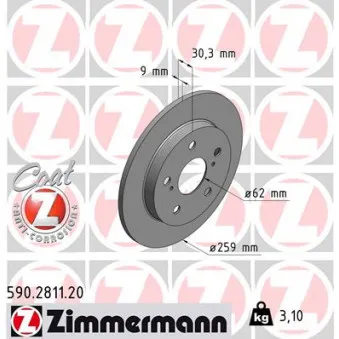 Jeu de 2 disques de frein arrière ZIMMERMANN OEM BBD4666