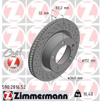 ZIMMERMANN 590.2816.52 - Jeu de 2 disques de frein avant