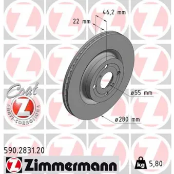 Jeu de 2 disques de frein avant ZIMMERMANN OEM 24.0122-0311.1