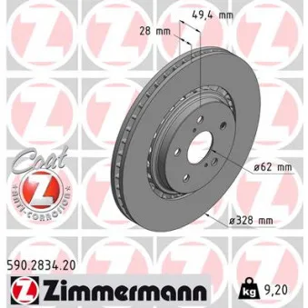 ZIMMERMANN 590.2834.20 - Jeu de 2 disques de frein avant