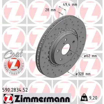 ZIMMERMANN 590.2834.52 - Jeu de 2 disques de frein avant