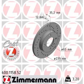 ZIMMERMANN 600.1158.52 - Jeu de 2 disques de frein avant